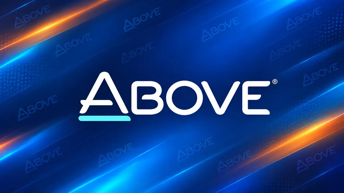 Logomarca da Above em destaque sobre arte institucional