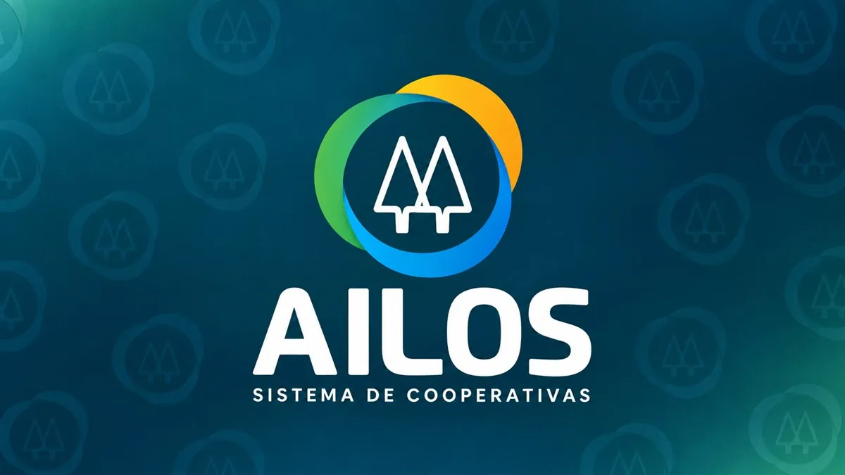 Logomarca da Ailos em destaque sobre arte institucional