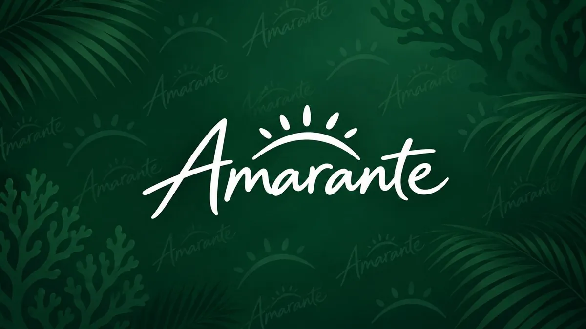 Logomarca da Amarante em destaque sobre arte institucional verde