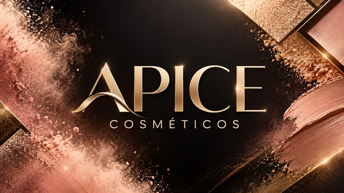 Logomarca da Apice Cosméticos em destaque sobre arte institucional