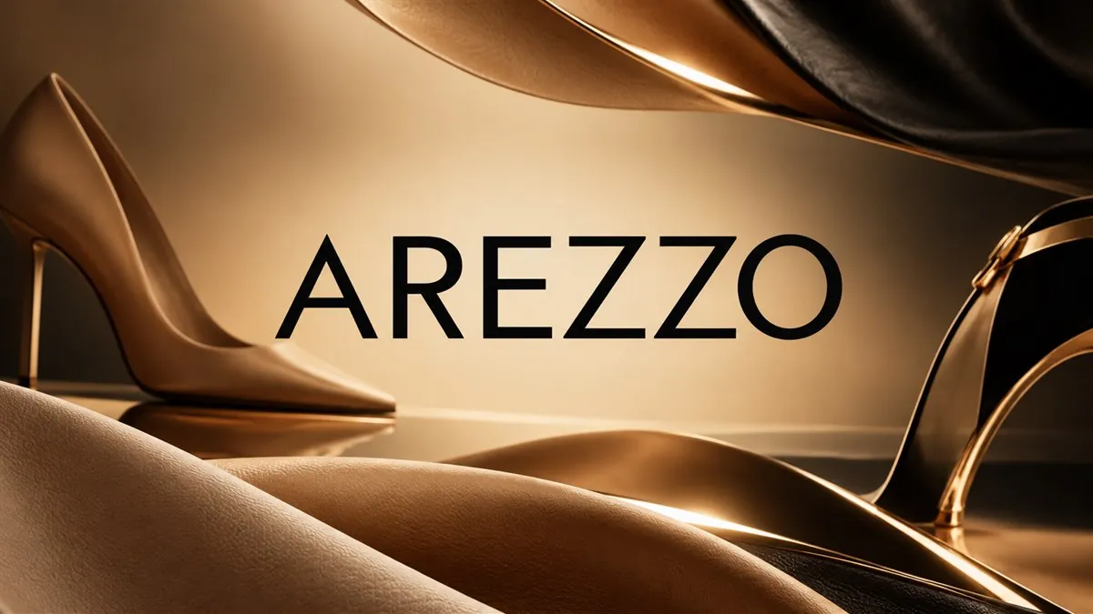 Logomarca da Arezzo em destaque sobre arte institucional