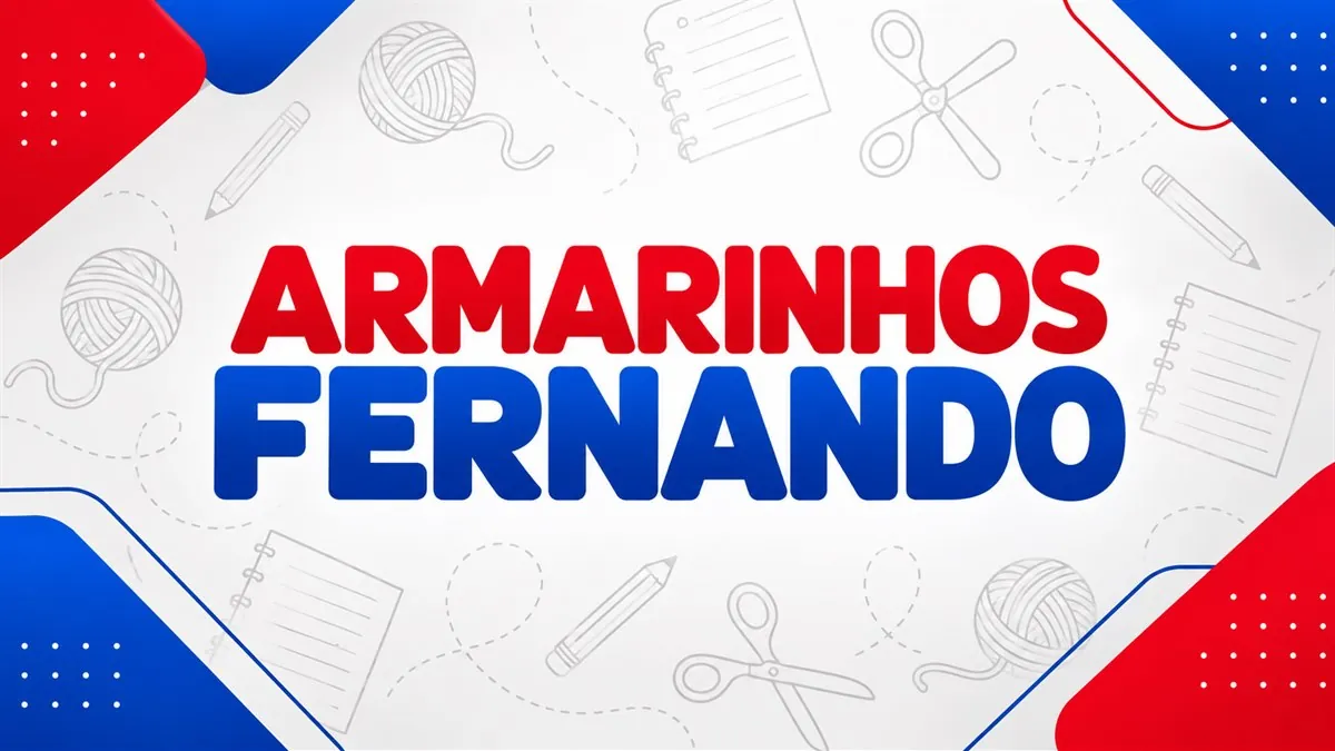 Logomarca do Armarinhos Fernando em destaque sobre arte institucional