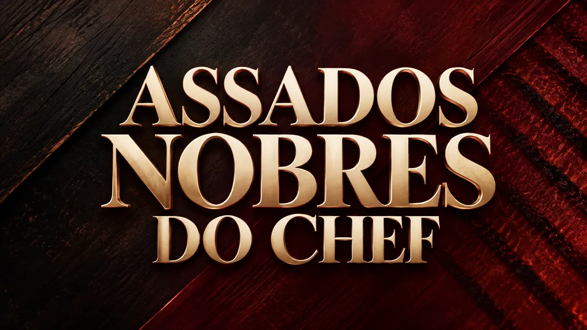Nome Assados Nobres do Chef em letras claras sobre fundo escuro e vermelho diagonal