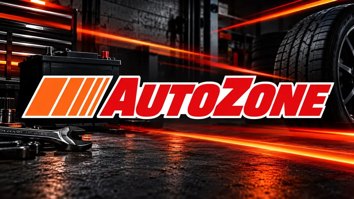 Logomarca da AutoZone em destaque sobre arte institucional