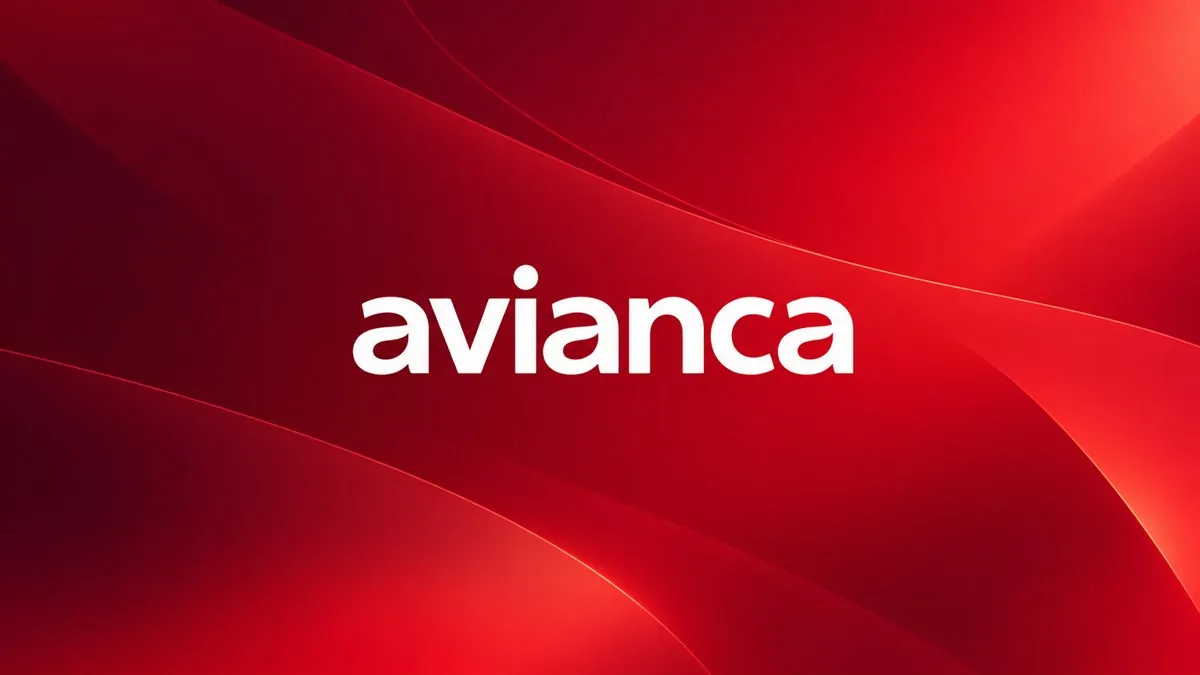 Logomarca branca e minúscula da Avianca sobre fundo vermelho institucional