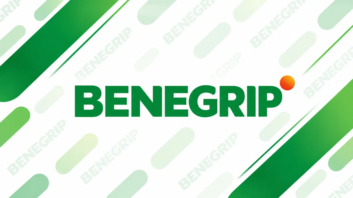 Identidade visual verde e branca da Benegrip