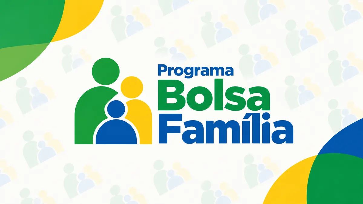 Identidade visual verde, azul e amarela do Programa Bolsa Família