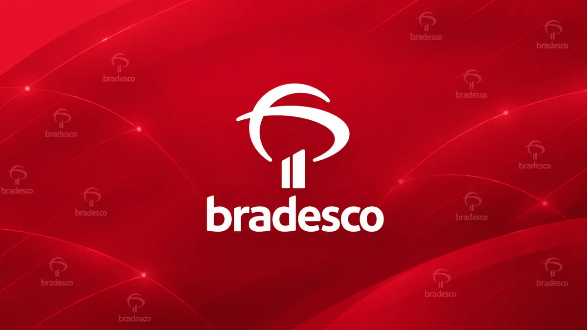 Identidade visual vermelha e branca do Bradesco