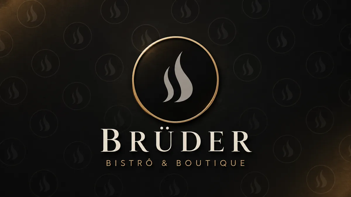 Símbolo oficial do Brüder com duas chamas cinza, aro dourado e nome da casa