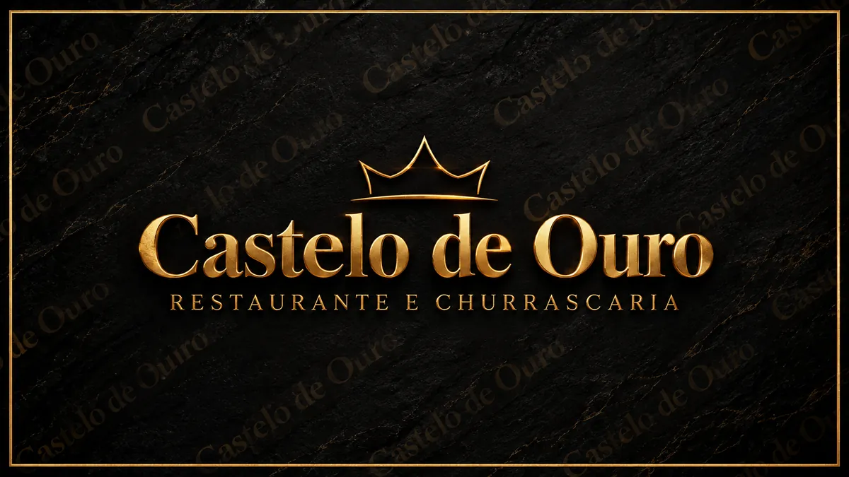 Nome Castelo de Ouro em composição institucional preta e dourada
