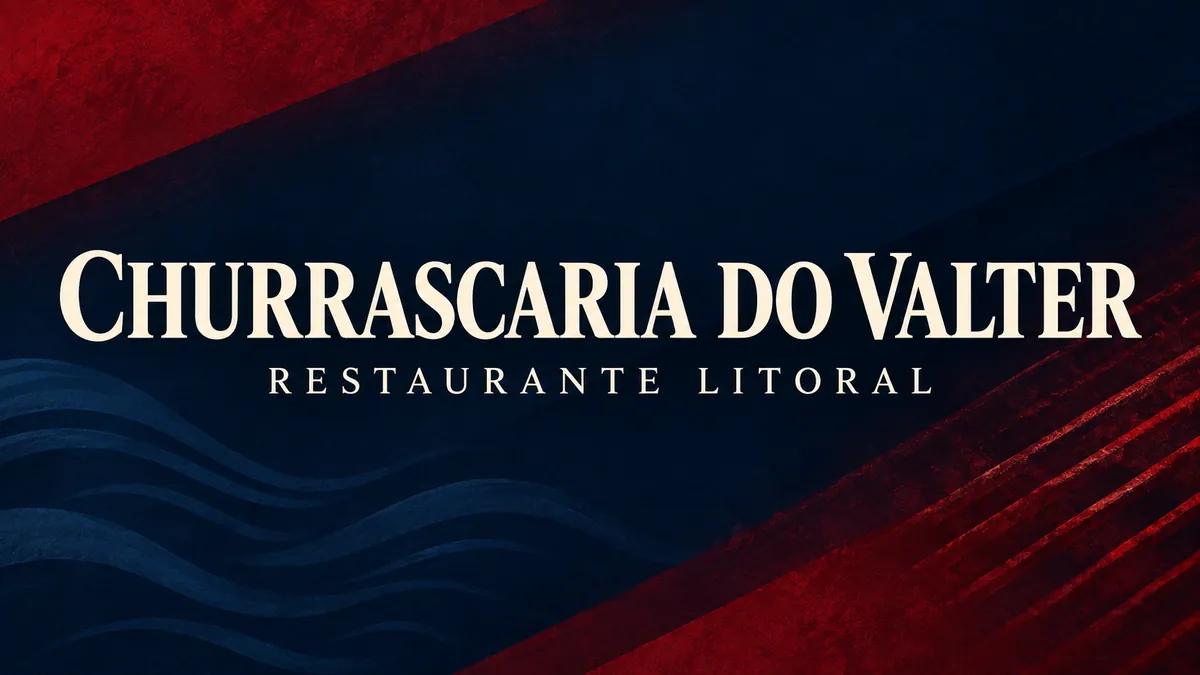 Nome Churrascaria do Valter e Restaurante Litoral sobre fundo azul e vermelho