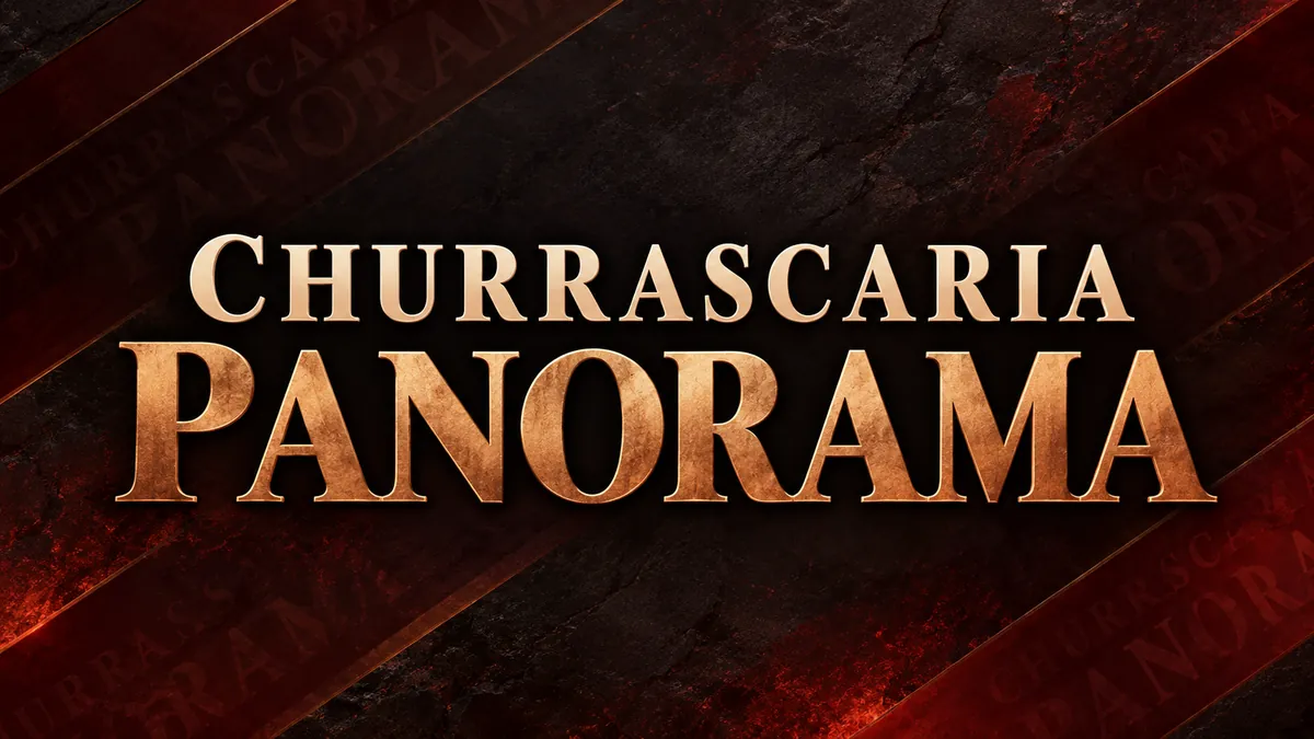 Nome Churrascaria Panorama em letras claras sobre fundo escuro com faixas diagonais