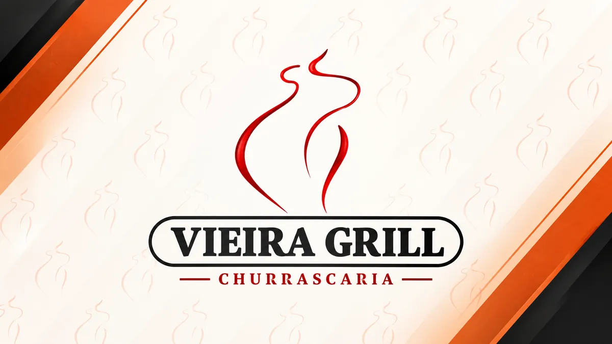 Identidade visual Vieira Grill Churrascaria com símbolo vermelho e nome em preto