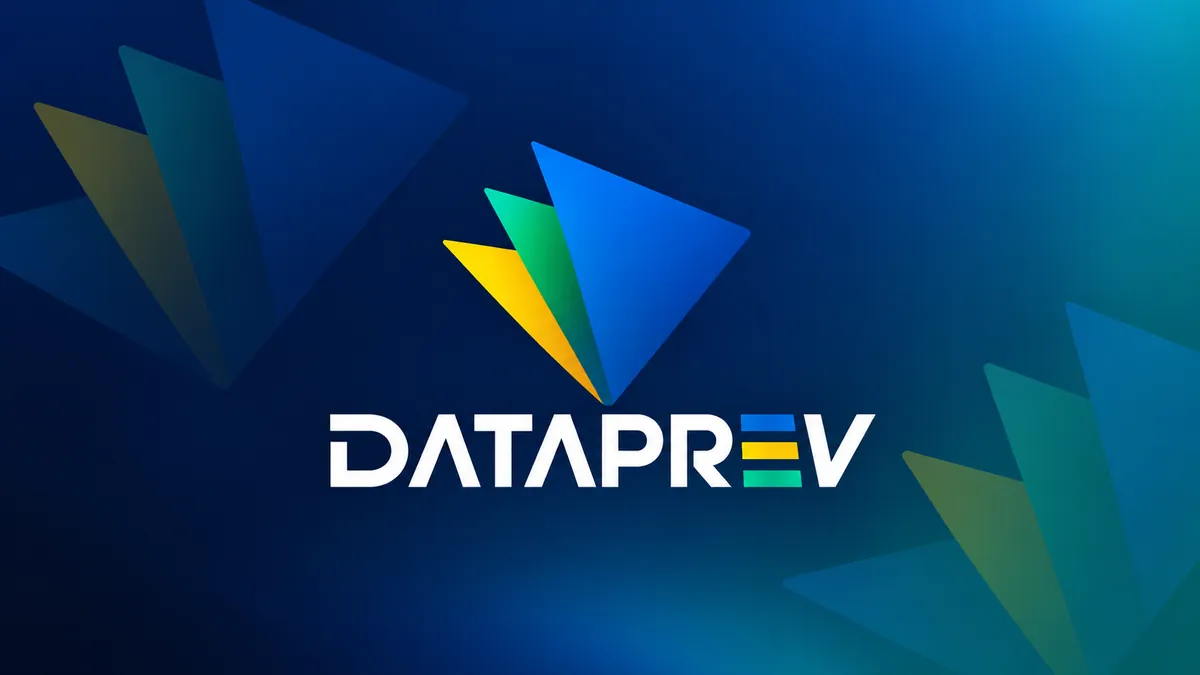 Identidade visual da Dataprev em composição institucional azul e verde