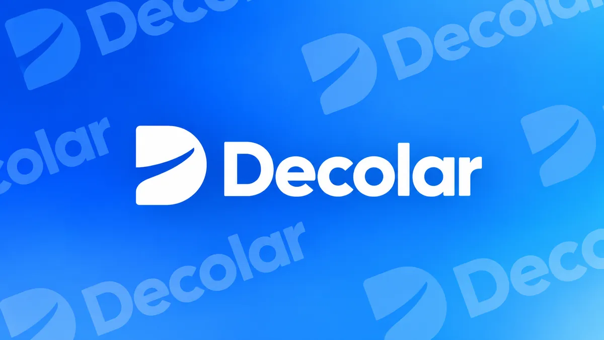 Identidade visual da Decolar em composição institucional azul
