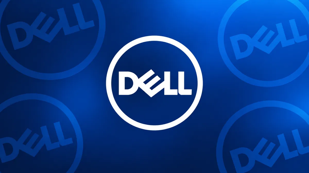 Identidade visual da Dell em composição institucional azul