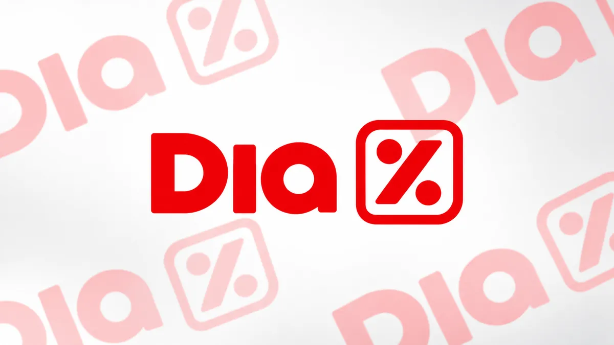 Identidade visual do DIA Supermercado em composição institucional vermelha