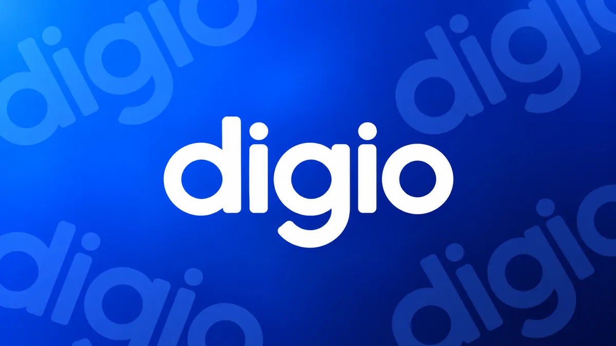 Identidade visual do Digio em composição institucional azul