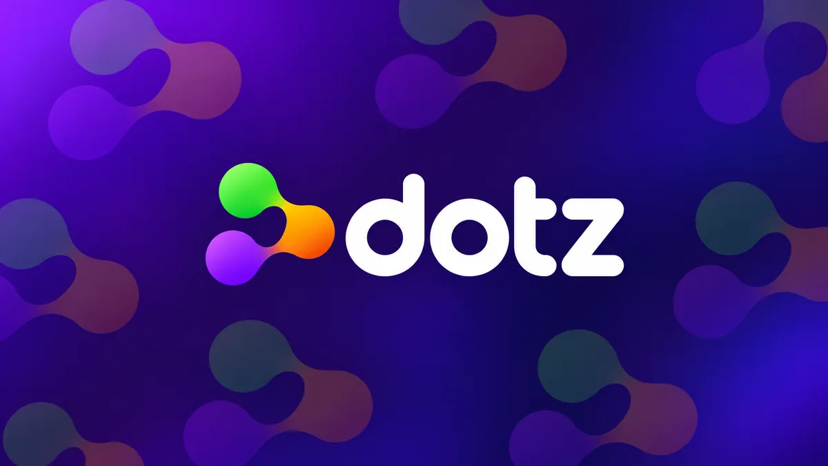 Identidade visual da Dotz em composição institucional roxa