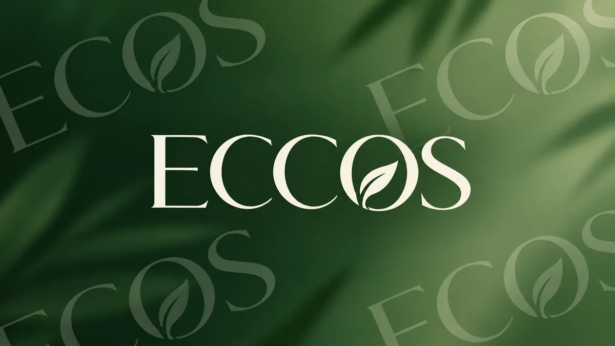 Identidade visual da Eccos Dermocosméticos em composição institucional verde