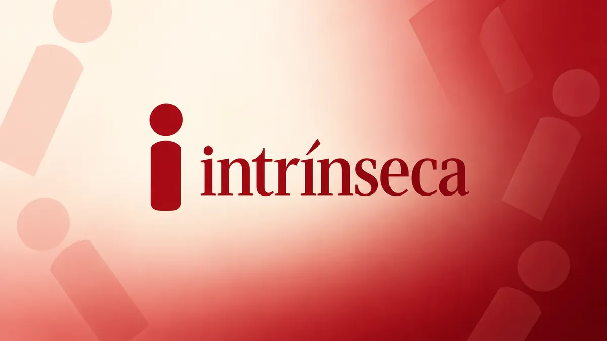 Identidade visual da Editora Intrínseca em composição institucional vermelha