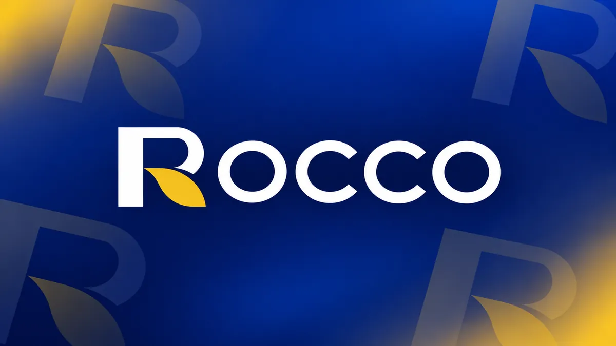 Identidade visual da Editora Rocco em composição institucional azul e amarela