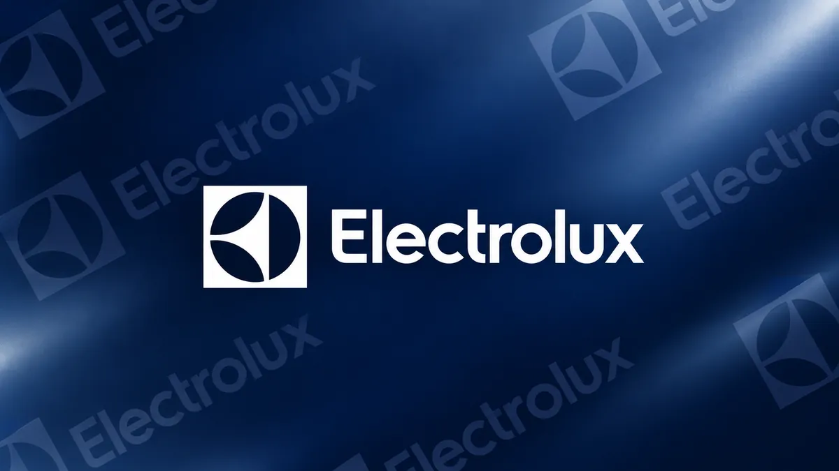 Identidade visual da Electrolux em composição institucional azul