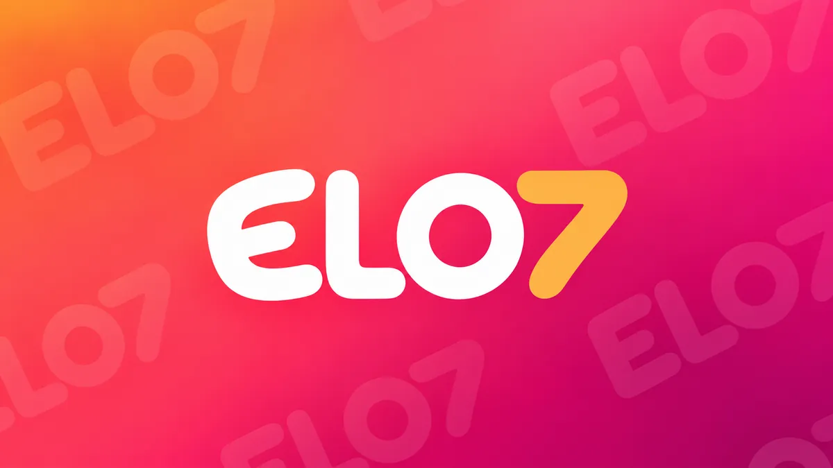 Identidade visual do Elo7 em composição institucional rosa e laranja