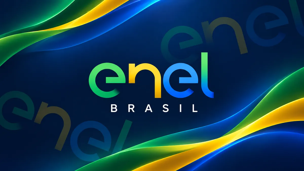 Nova identidade visual da Enel Brasil em composição institucional verde, amarela e azul