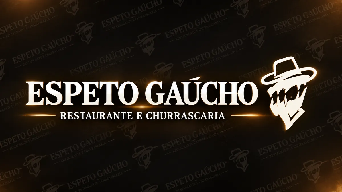Identidade Espeto Gaúcho com nome branco e perfil de gaúcho de chapéu