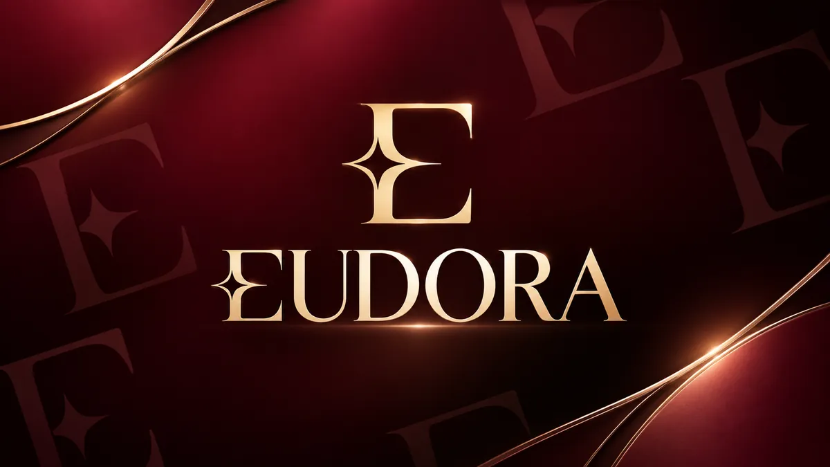 Identidade visual da Eudora em composição institucional vinho e dourada
