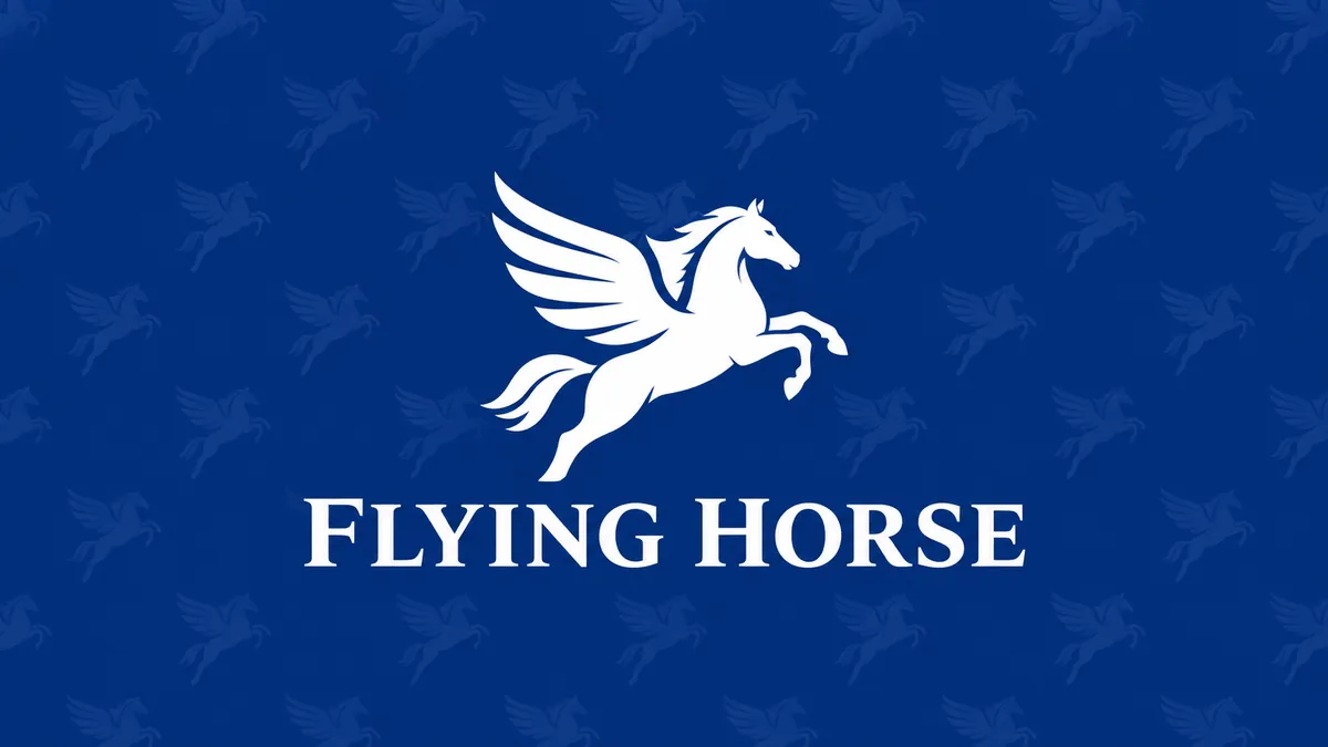 Identidade visual da Flying Horse em fundo azul