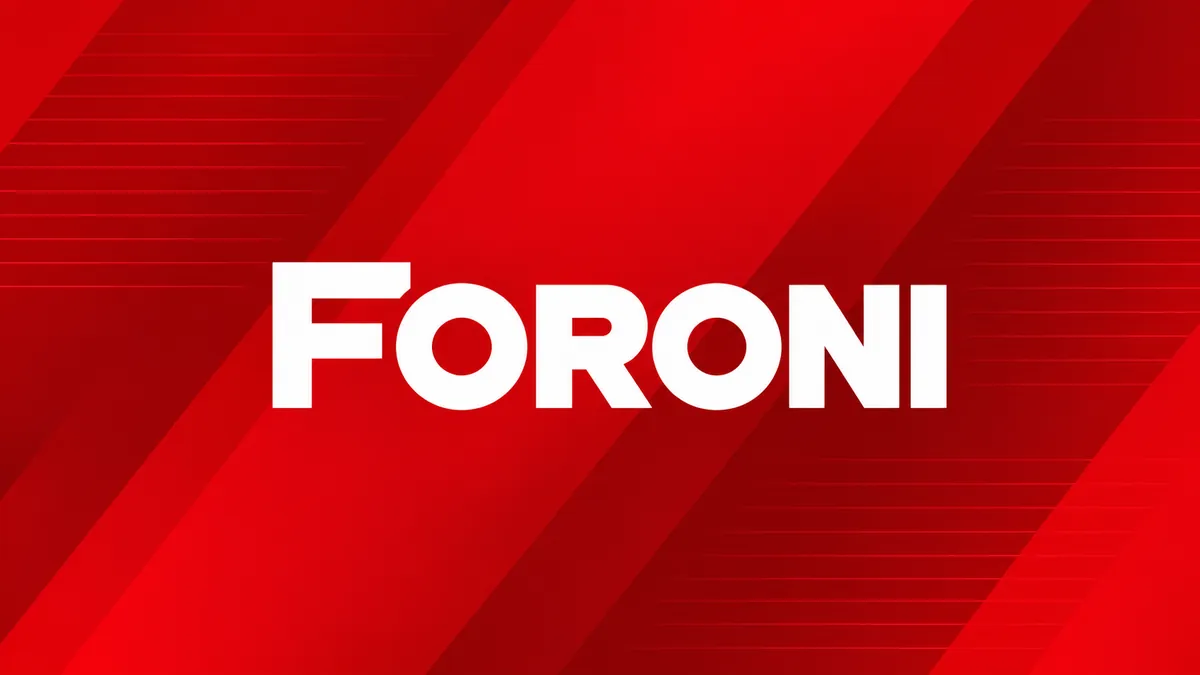 Identidade visual da Foroni em fundo vermelho