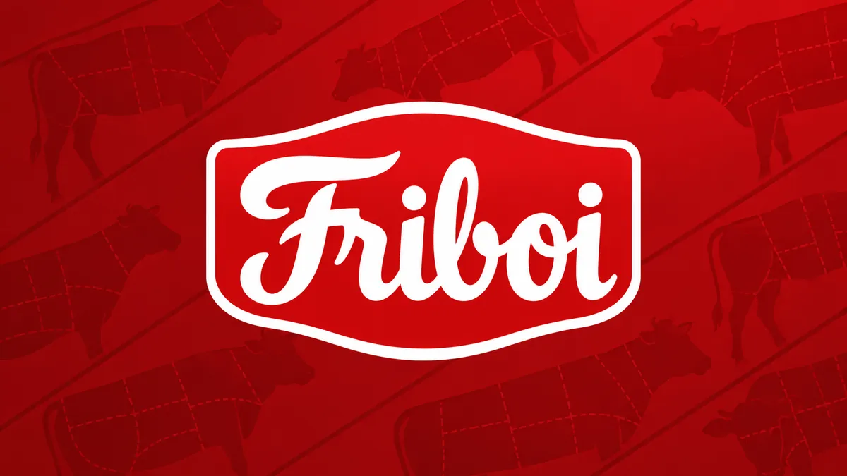 Identidade visual da Friboi em fundo vermelho