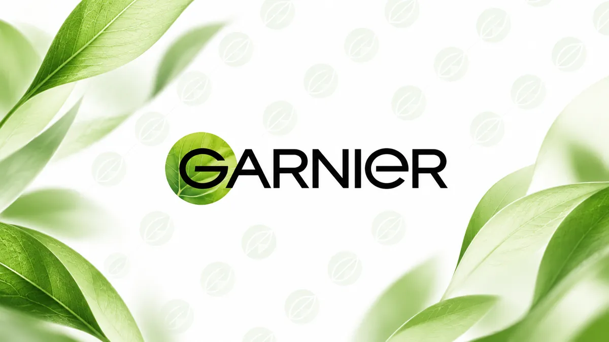 Identidade visual da Garnier em branco, preto e verde
