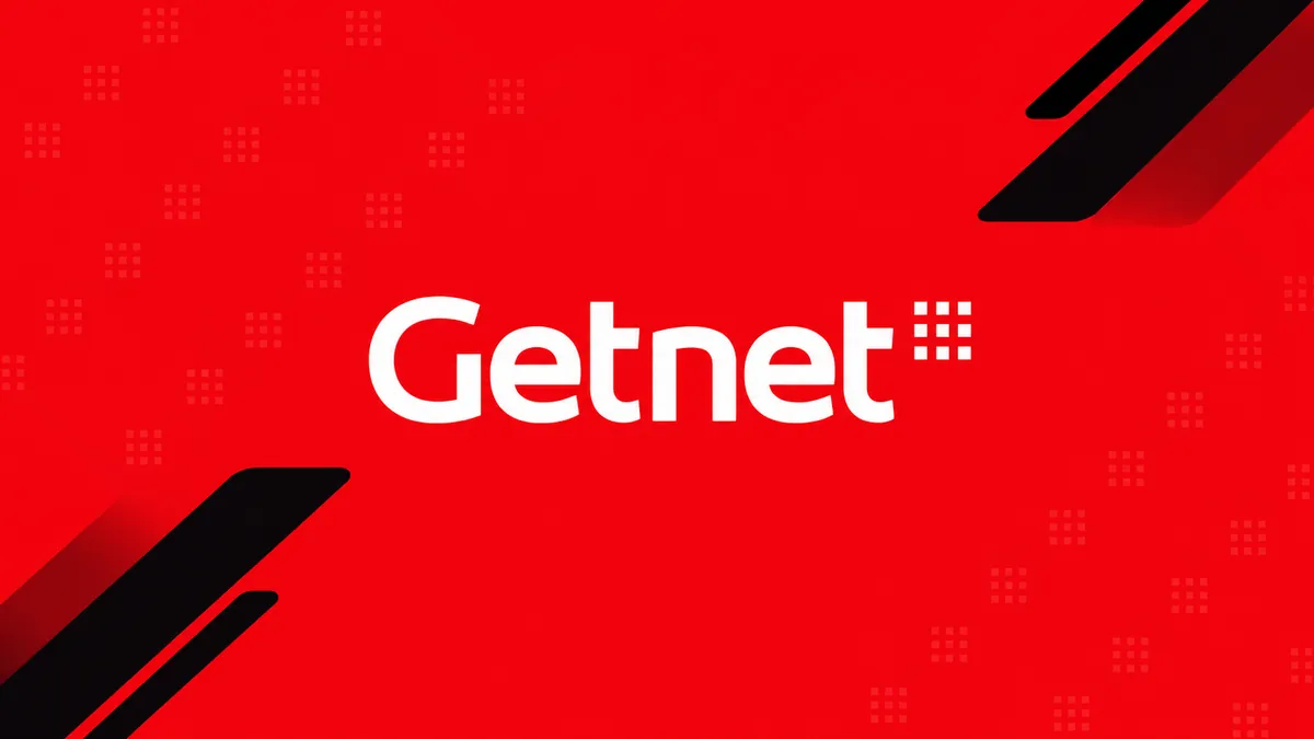 Identidade visual da Getnet em fundo vermelho