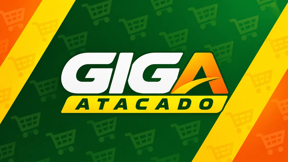 Identidade visual do Giga Atacado em verde, amarelo e laranja