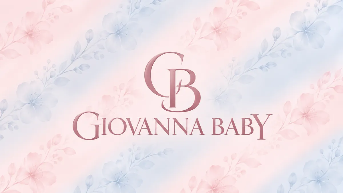 Identidade visual da Giovanna Baby em rosa e azul-claro