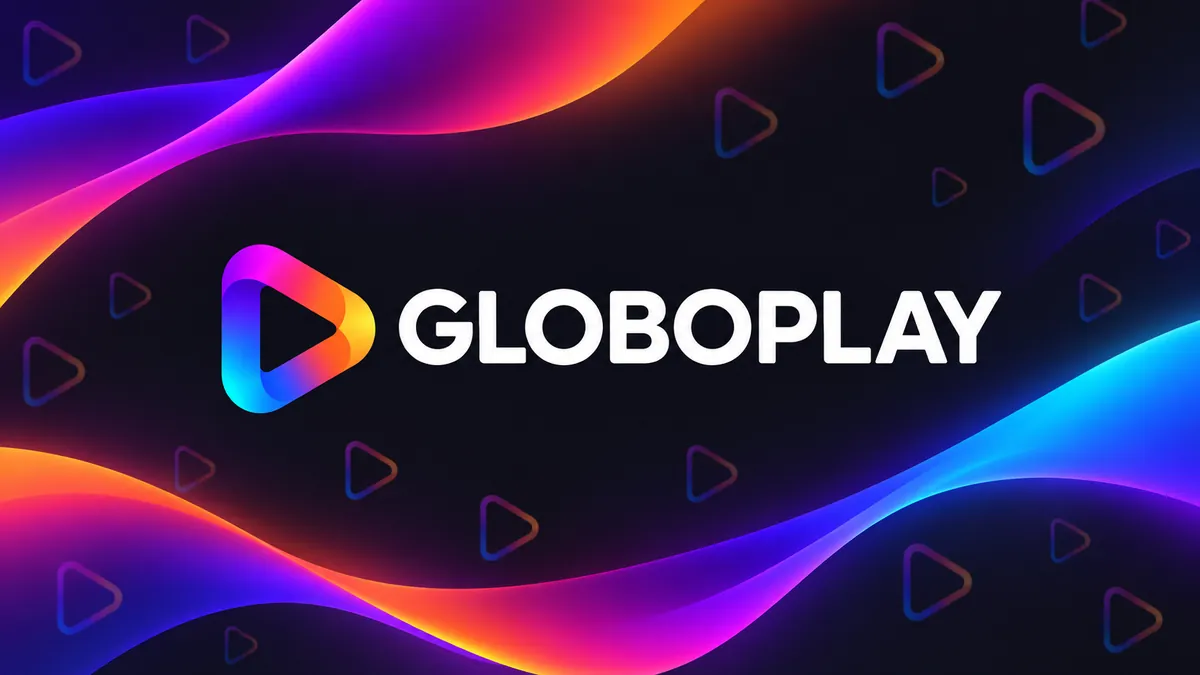 Identidade visual do Globoplay em fundo escuro multicolorido