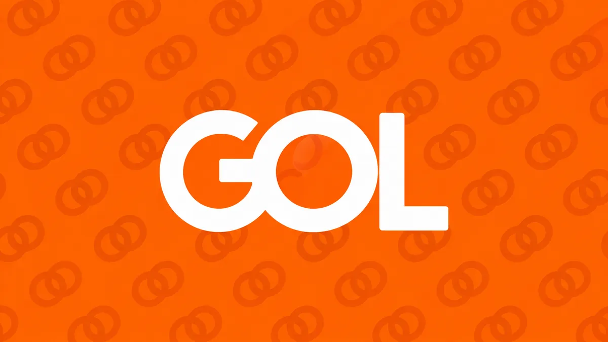 Identidade visual da GOL Linhas Aéreas em fundo laranja