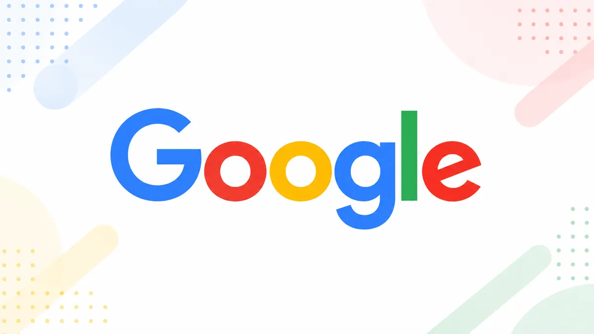 Identidade visual do Google em fundo branco multicolorido