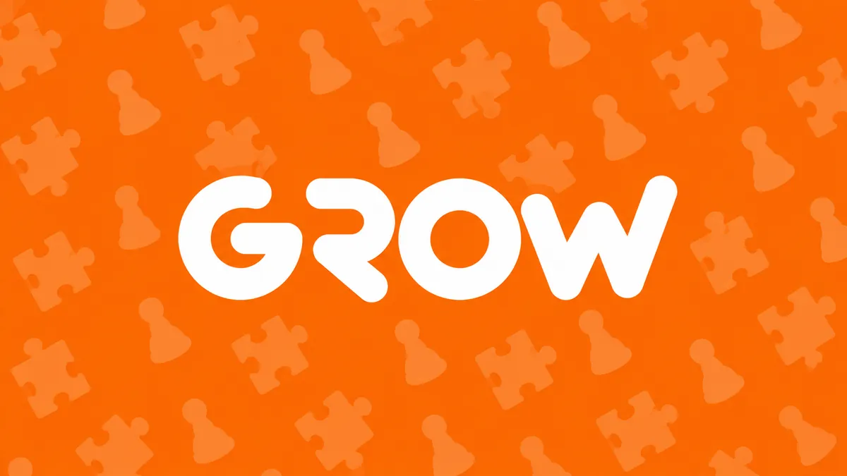 Identidade visual da Grow em fundo laranja