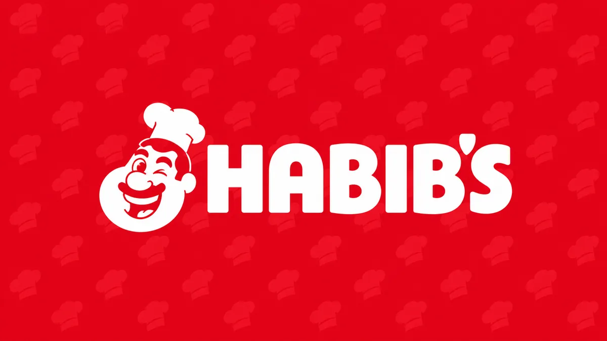 Identidade visual do Habib's em fundo vermelho