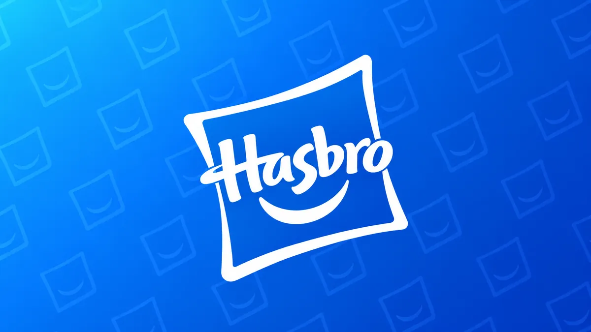 Identidade visual da Hasbro em fundo azul