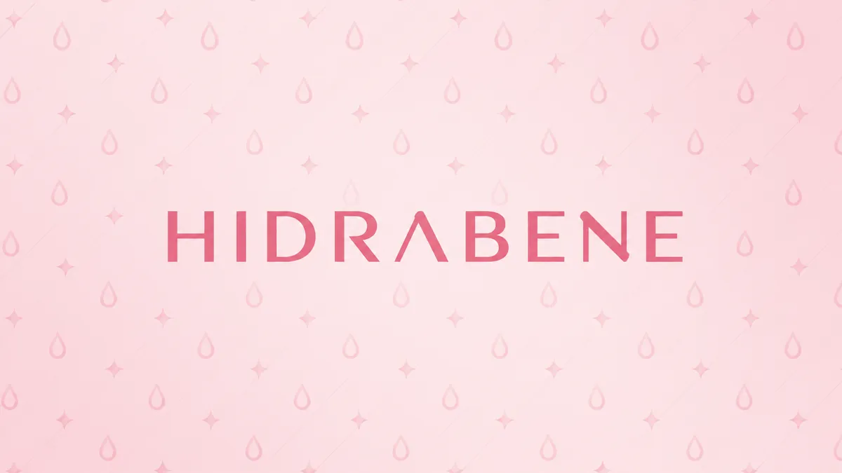 Identidade visual da Hidrabene em fundo rosa