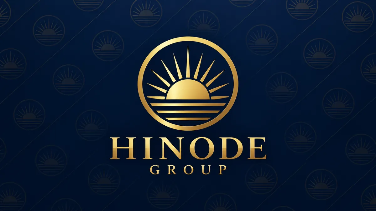 Identidade visual da Hinode Group em azul-marinho e dourado
