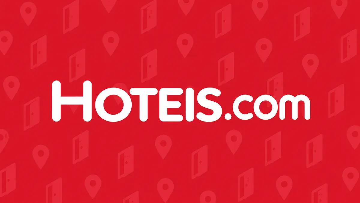 Identidade visual da Hoteis.com em composição institucional