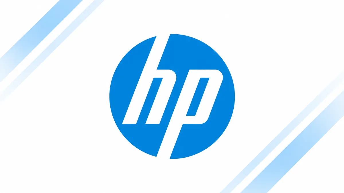 Identidade visual da HP em composição institucional azul