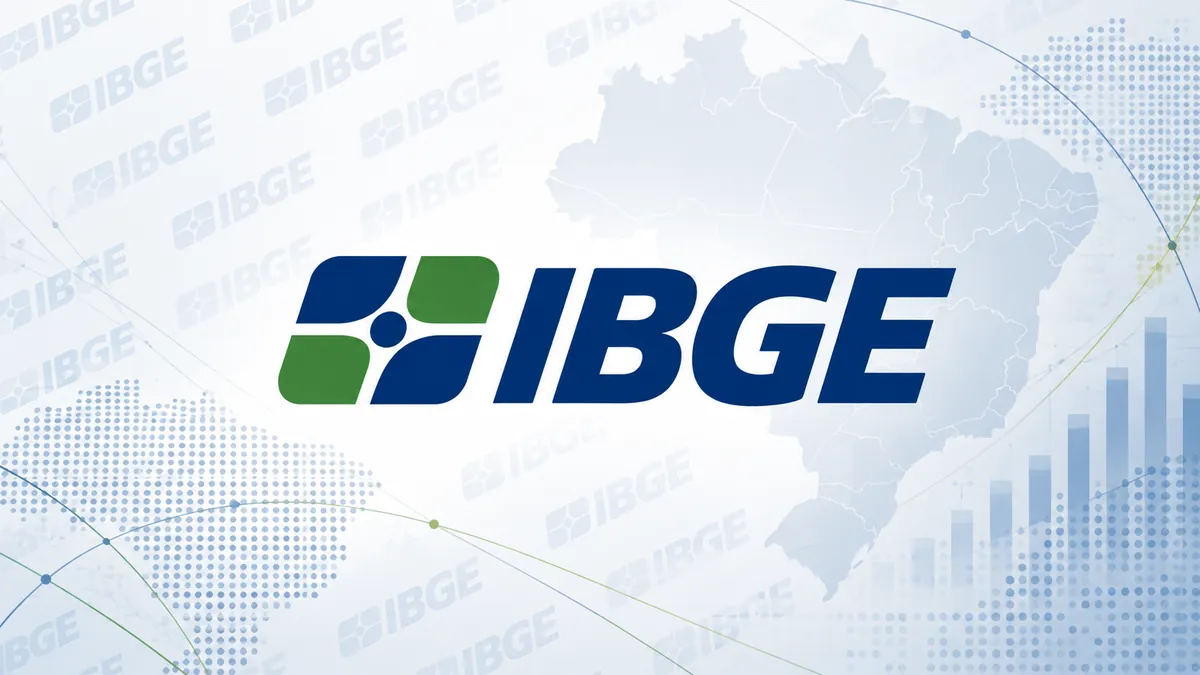 Identidade visual do IBGE com elementos de mapas e dados
