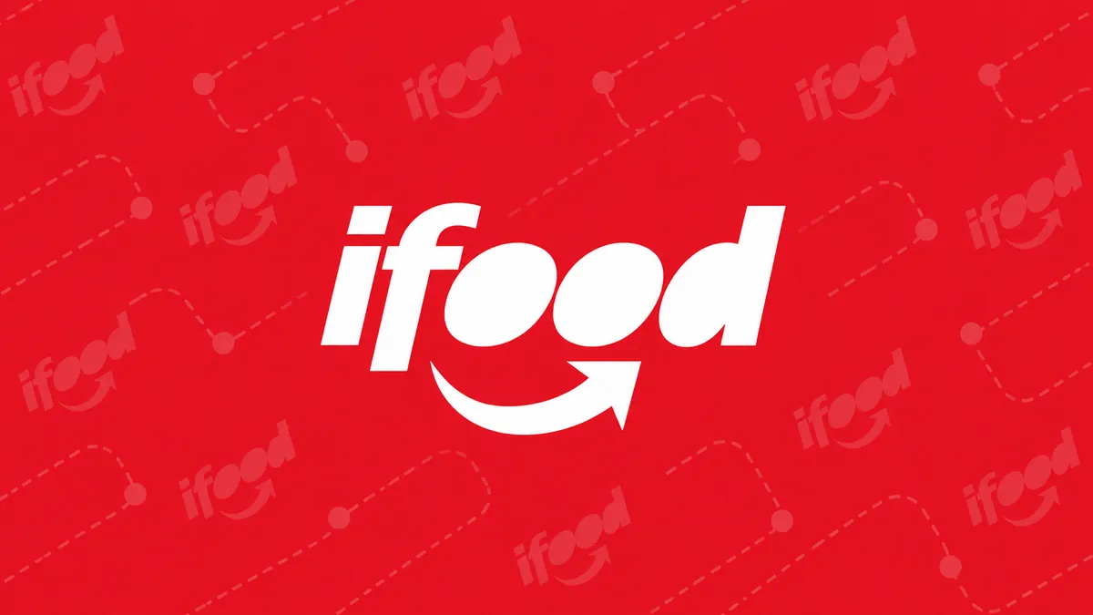 Identidade visual vermelha do iFood em composição institucional